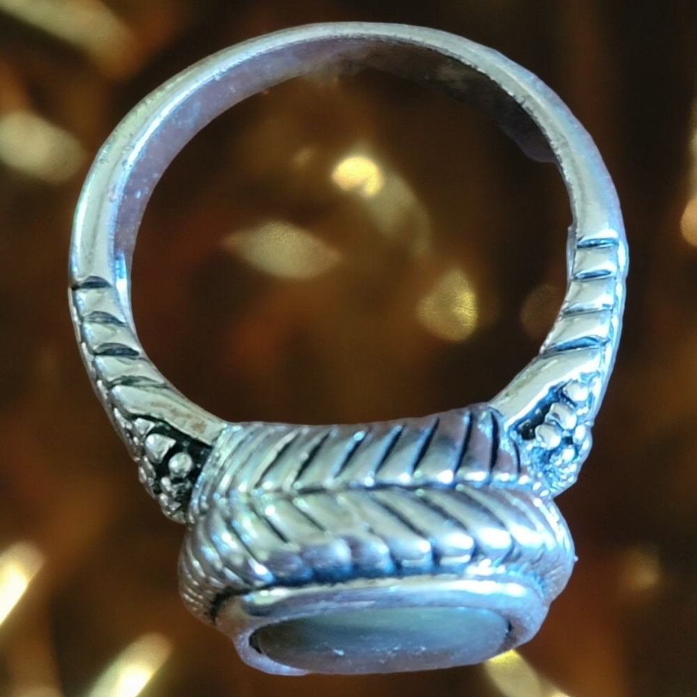 Vtg Iridescent Rectangular Opaque Gem Silver Ring… - image 4